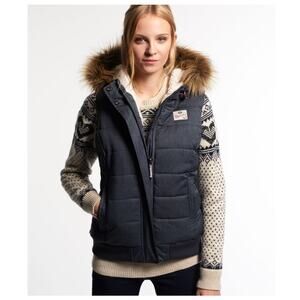 Superdry Women's Sherpa Fur Trim Puffer Vest SZ XS Japan